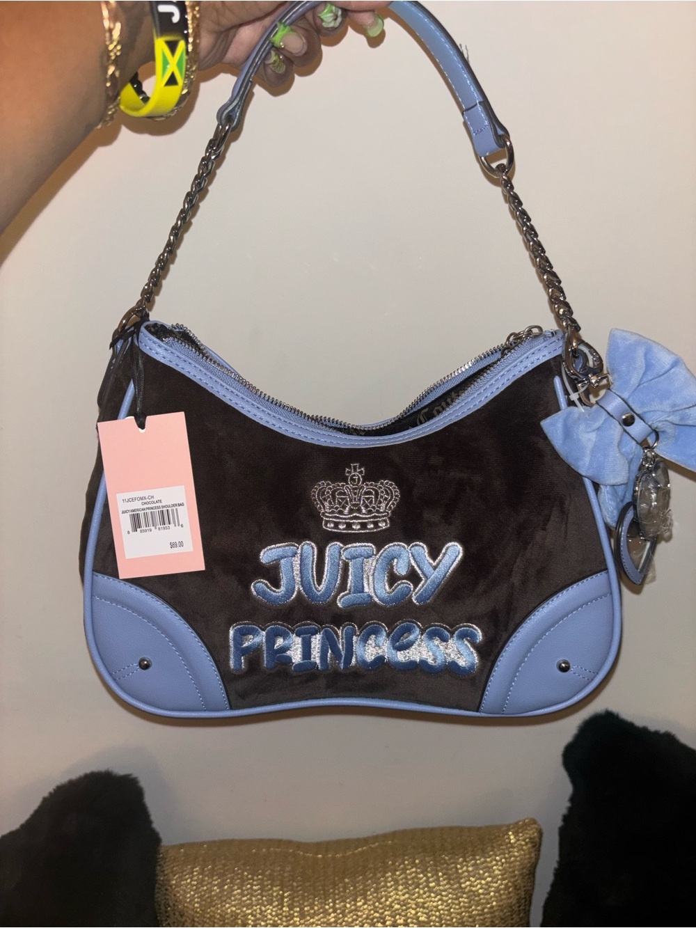 Juicy Couture Brown and Light Blue 'Juicy Princess' Shoulder Bag